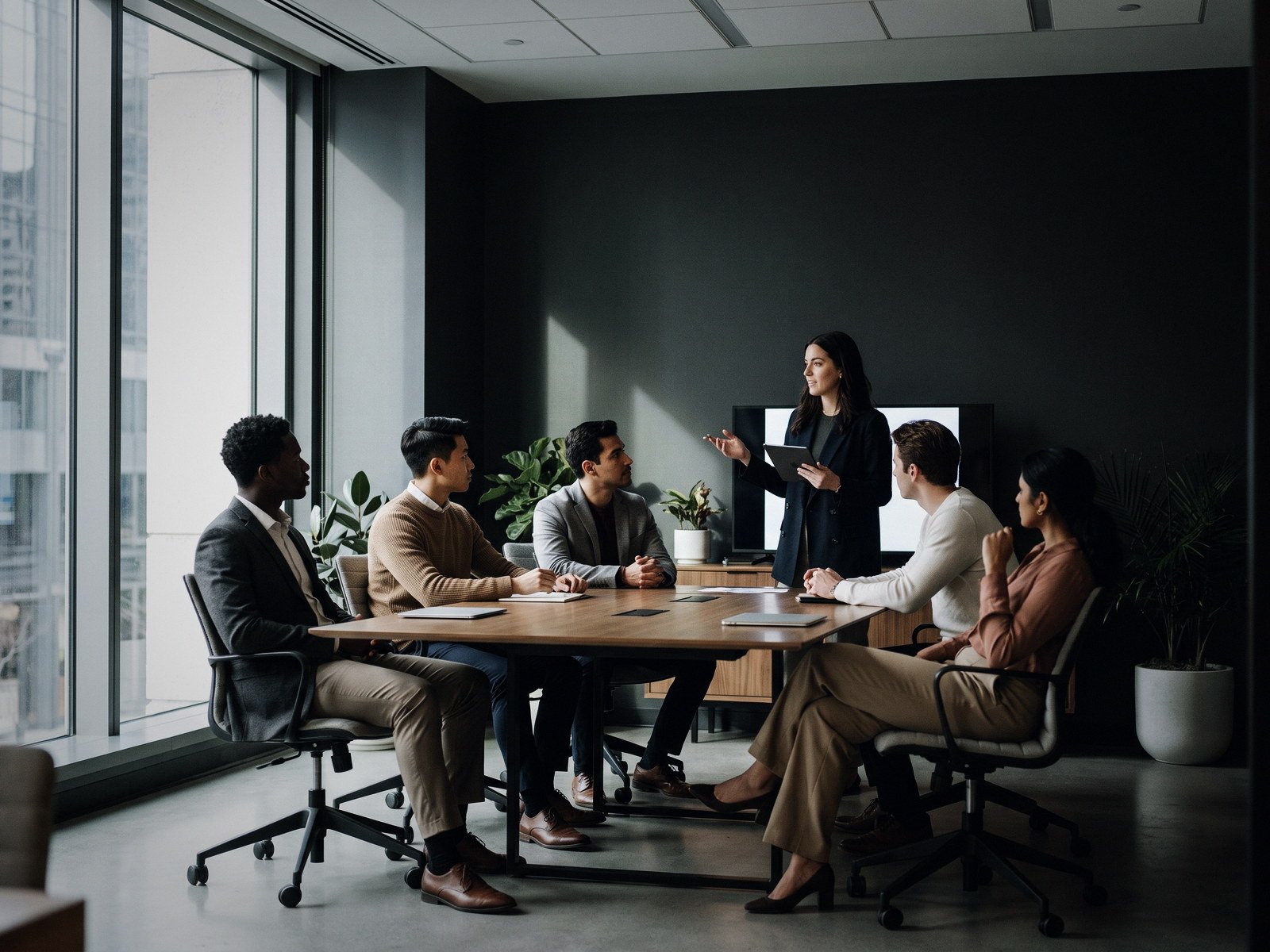 A small-group training session around an office table