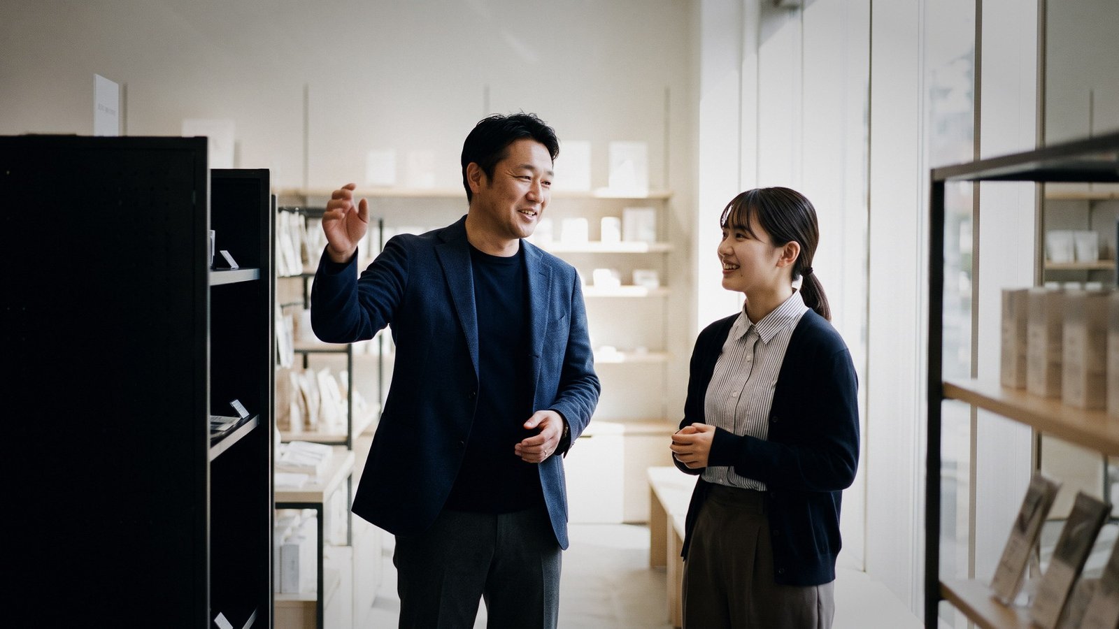 A team leader coaching a representative in a retail location